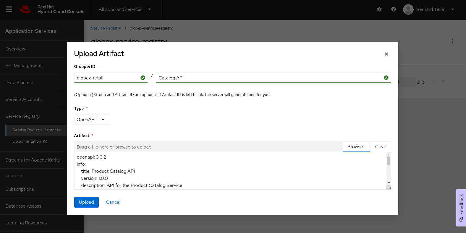service registry upload artifact