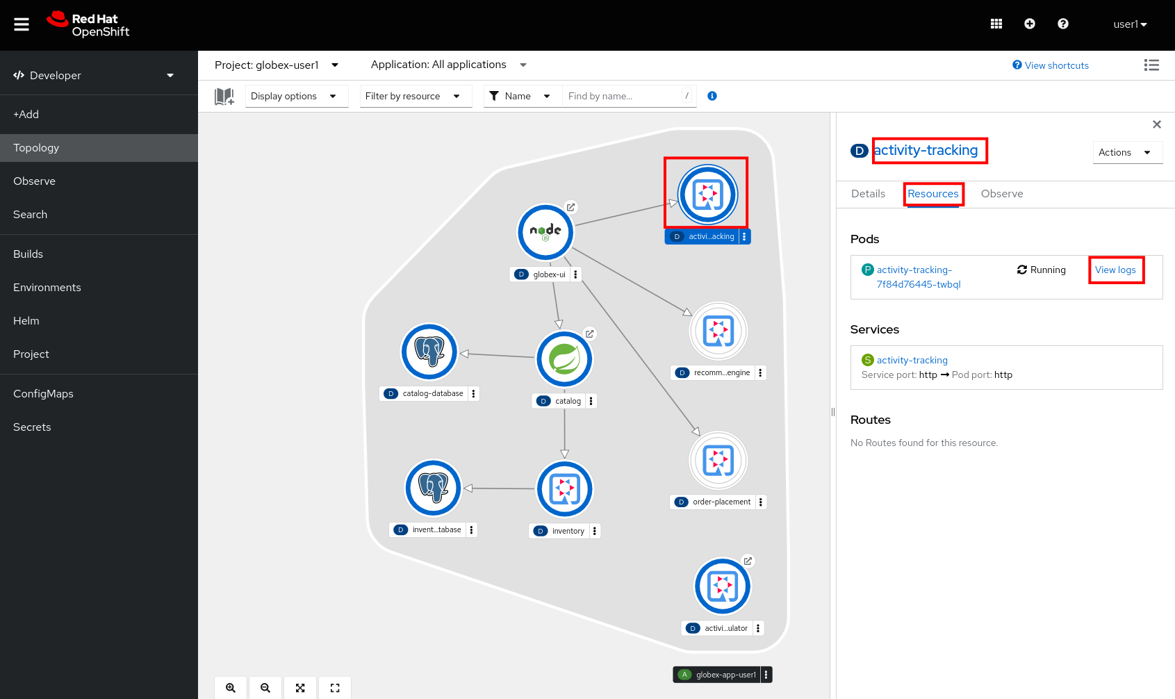 openshift console pod logs