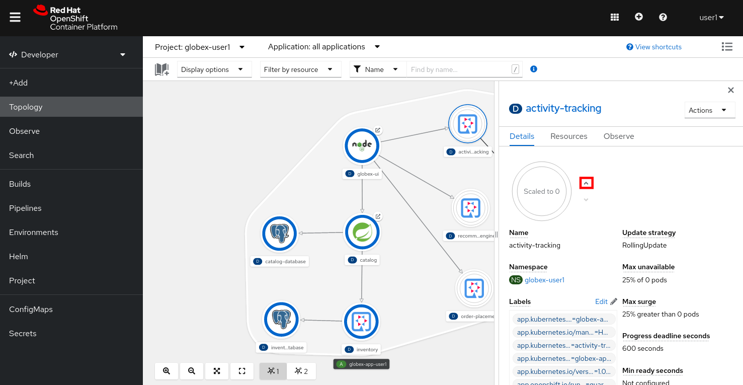 openshift console scale deployment